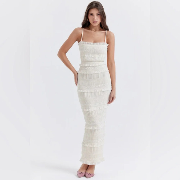 House of CB Solana Ivory Sequin Pleat Maxi Dress - Picture 3 of 16